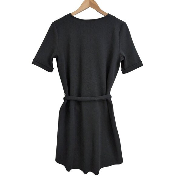 Zara Belted Pullover Dress Womens S Black Short Sleeve Above‎ Knee V-Neck Career - Picture 2 of 8